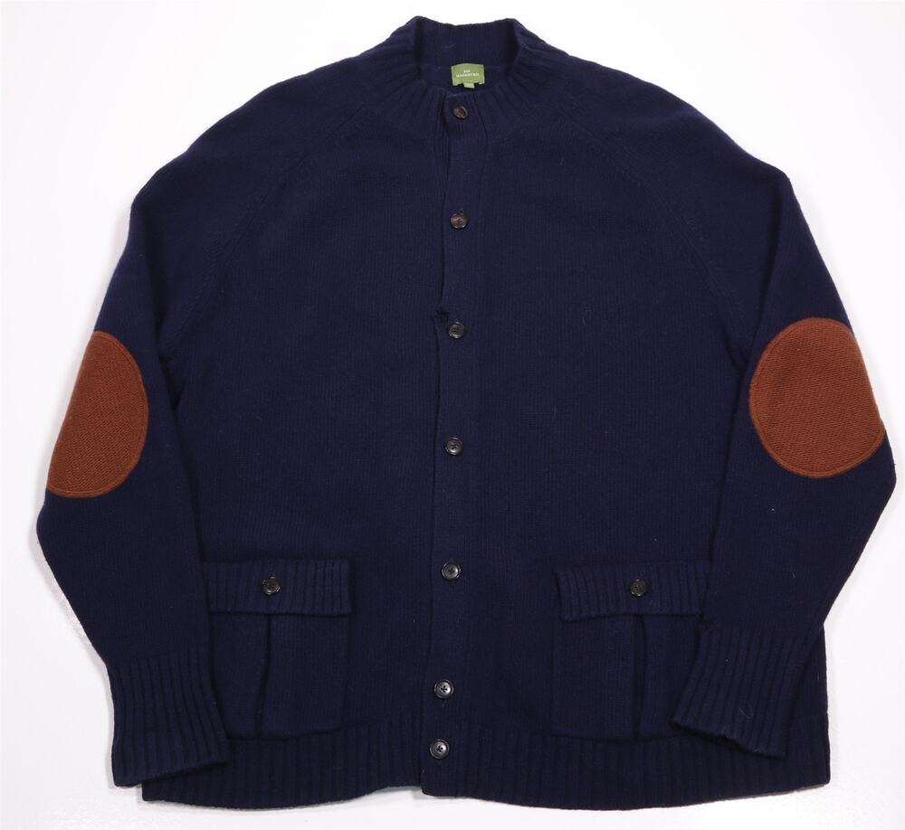 Sid Mashburn Navy Blue Wool Heavy Button Front Cardigan Sweater XL